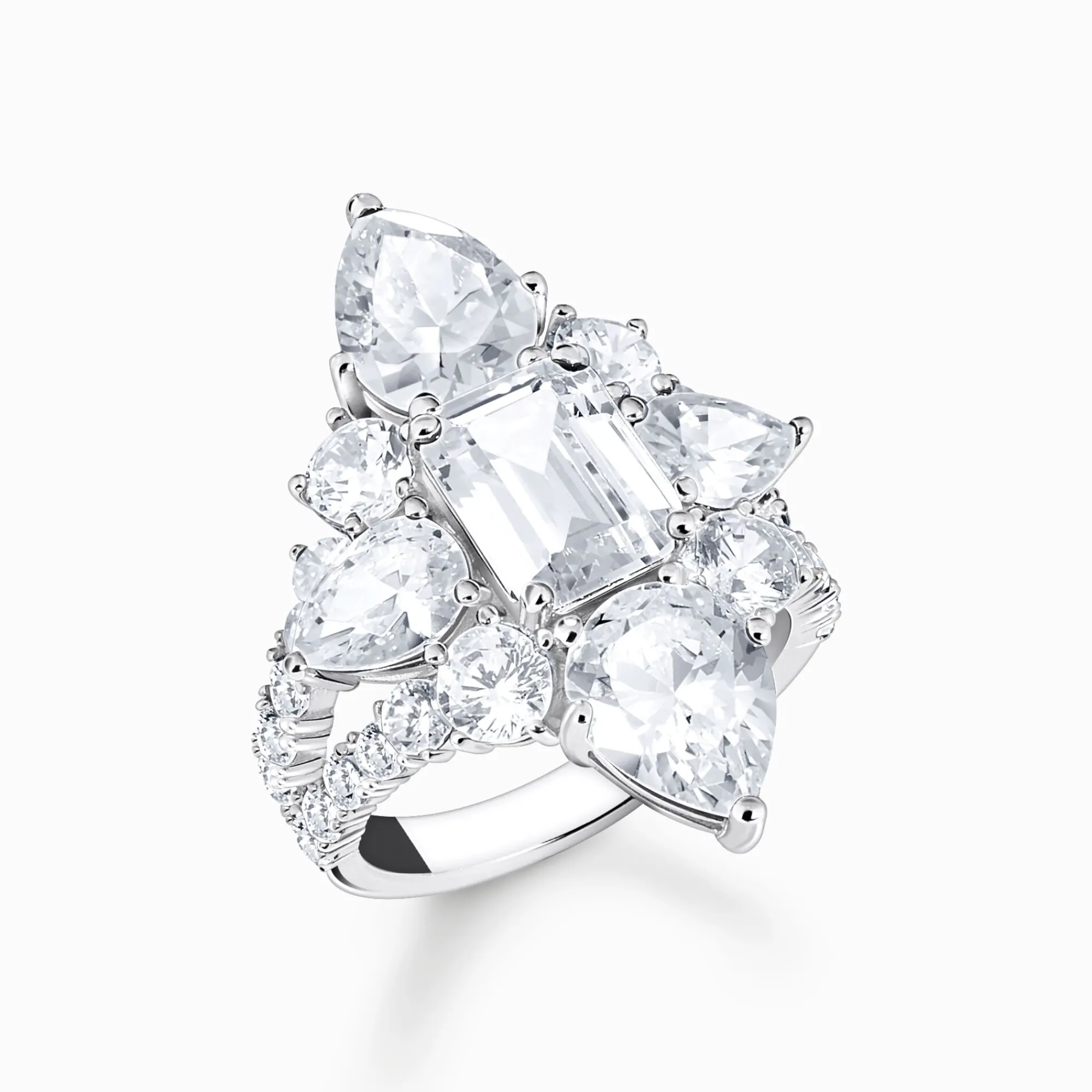 Women THOMAS SABO Rings|925 Silver-Silver cocktail ring with white zirconia in different sizes