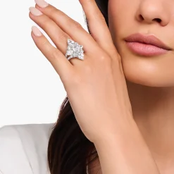 Women THOMAS SABO Rings|925 Silver-Silver cocktail ring with white zirconia in different sizes