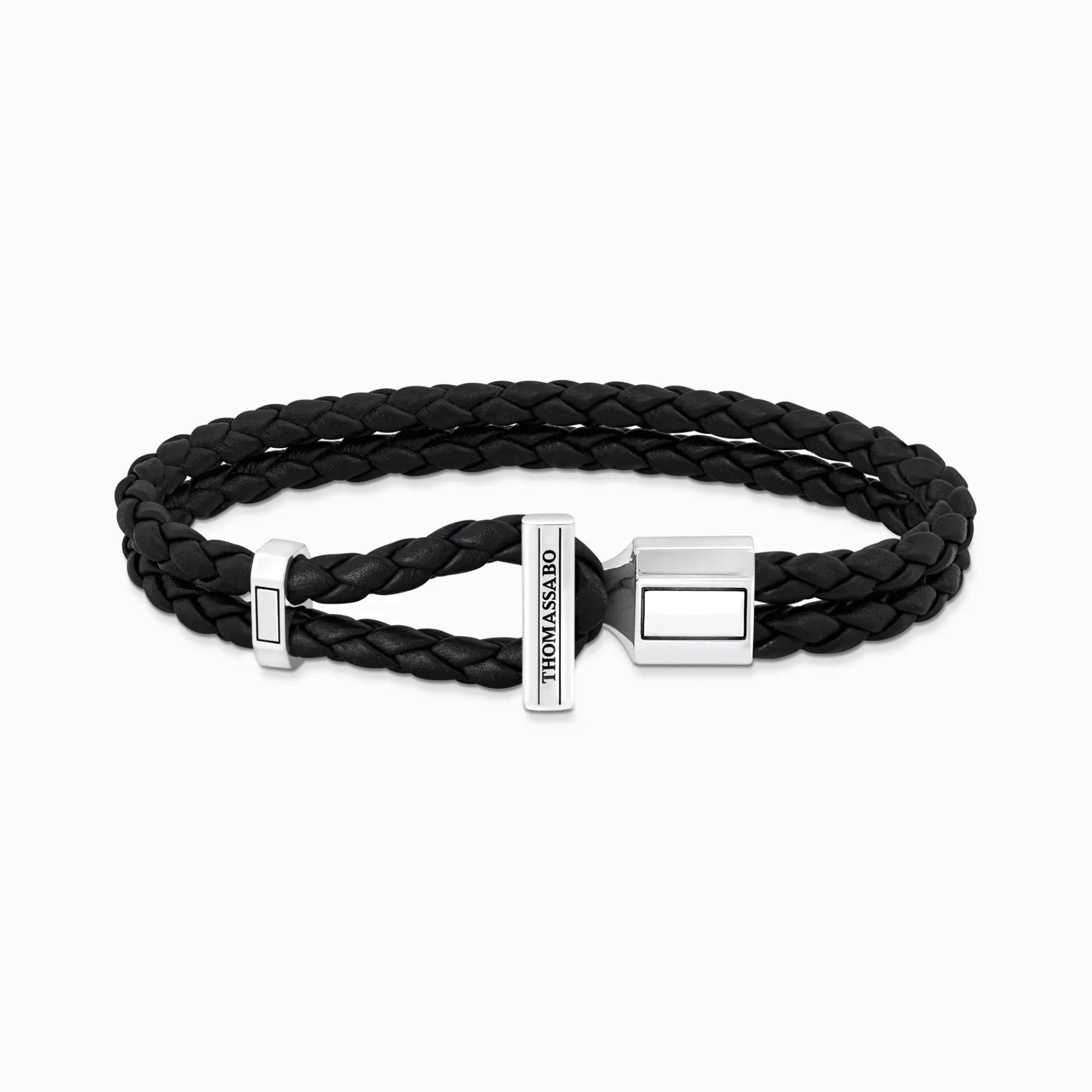 Women THOMAS SABO Bracelets|Bracelets-Silver double bracelet with braided, black leather
