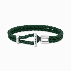 Women THOMAS SABO Bracelets|Bracelets-Silver double bracelet with braided, green leather