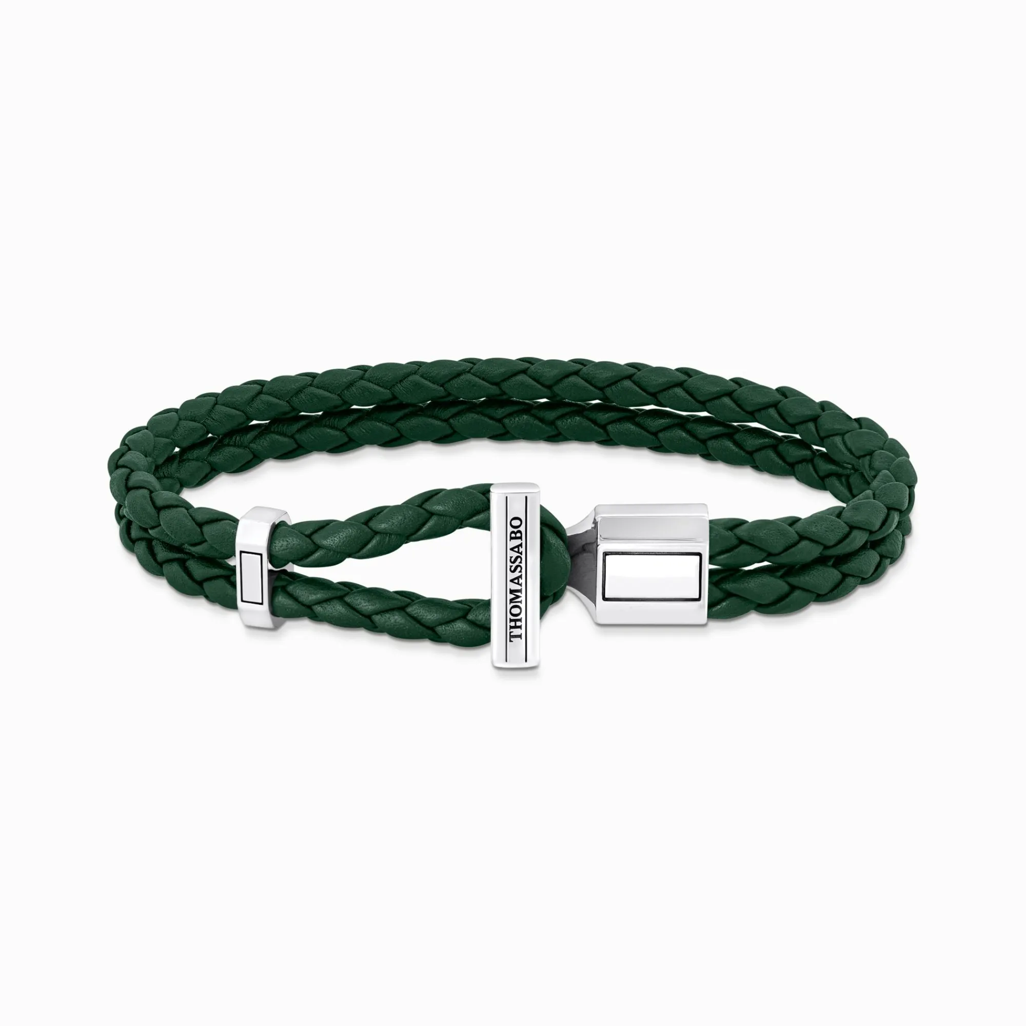 Women THOMAS SABO Bracelets|Bracelets-Silver double bracelet with braided, green leather