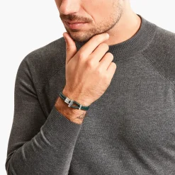 Women THOMAS SABO Bracelets|Bracelets-Silver double bracelet with braided, green leather