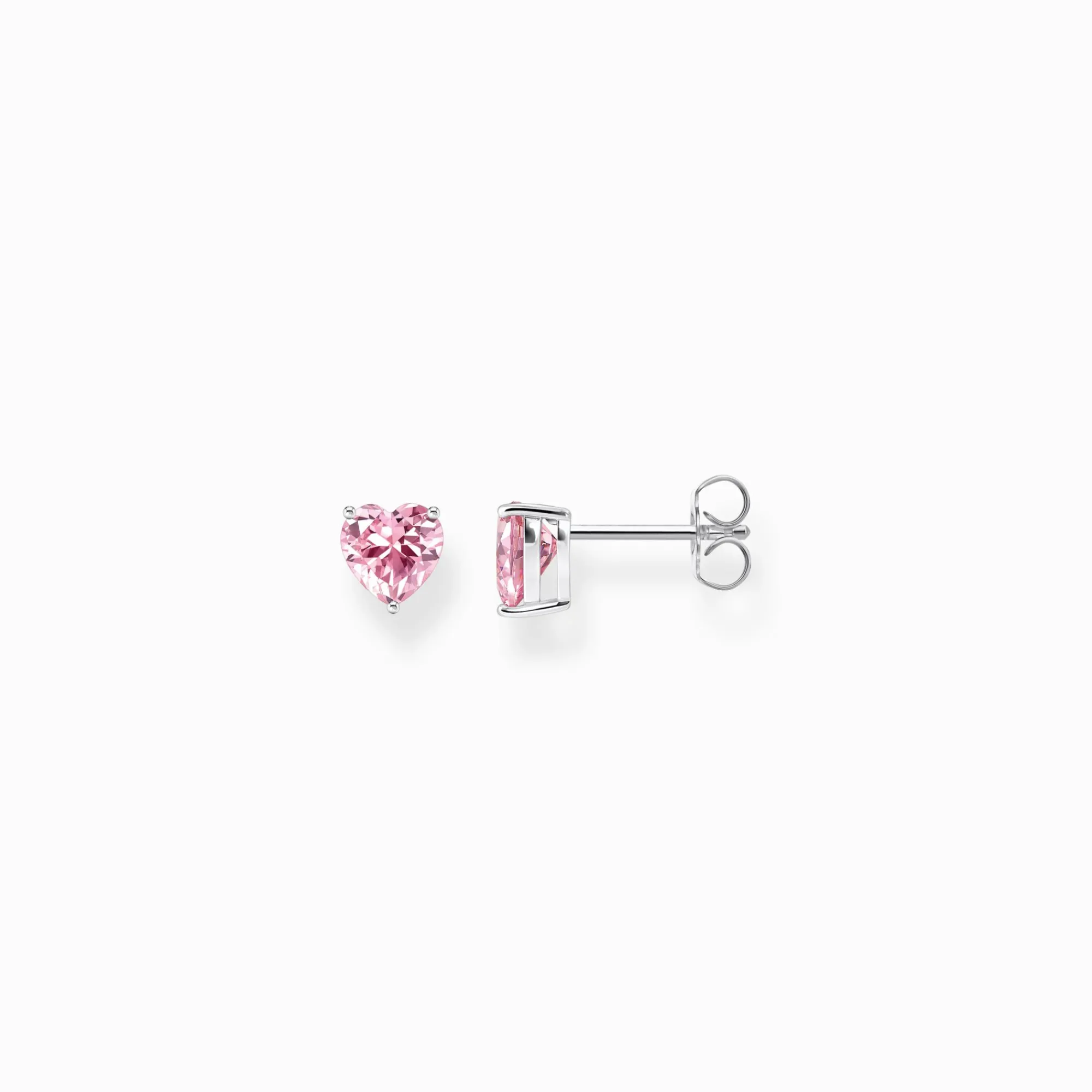 Women THOMAS SABO Ear Studs-Silver ear studs heart-shaped with pink zirconia