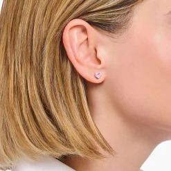 Women THOMAS SABO Ear Studs-Silver ear studs heart-shaped with pink zirconia