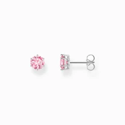 Women THOMAS SABO Ear Studs-Silver ear studs with pink zirconia in brilliant cut