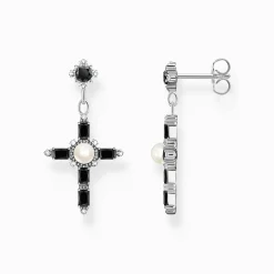 Women THOMAS SABO Earrings|925 Silver-Silver earrings Cross Romance with black stones