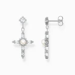 Women THOMAS SABO Earrings|925 Silver-Silver earrings Cross Romance with white stones