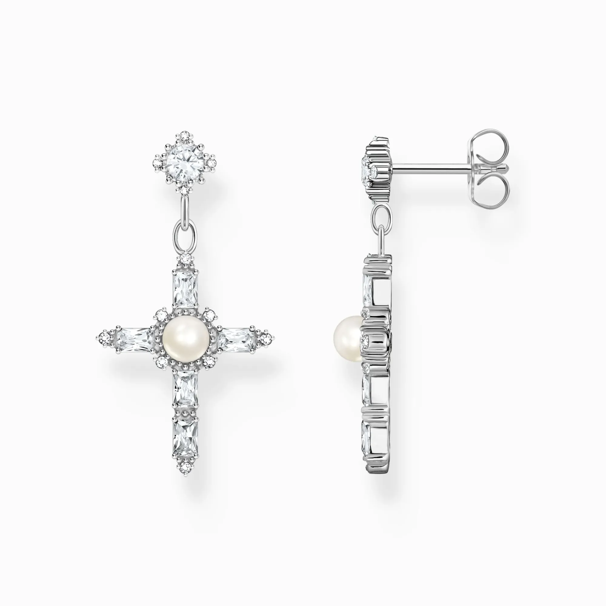Women THOMAS SABO Earrings|925 Silver-Silver earrings Cross Romance with white stones