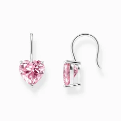 Women THOMAS SABO Earrings|925 Silver-Silver earrings with pink heart-shaped zirconia