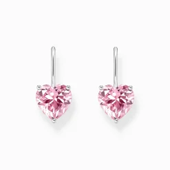 Women THOMAS SABO Earrings|925 Silver-Silver earrings with pink heart-shaped zirconia