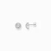 Women THOMAS SABO Ear Studs|925 Silver-Silver halo ear studs with white zirconia in brilliant cut