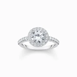 Women THOMAS SABO Rings|925 Silver-Silver halo ring with white zirconia in brilliant cut