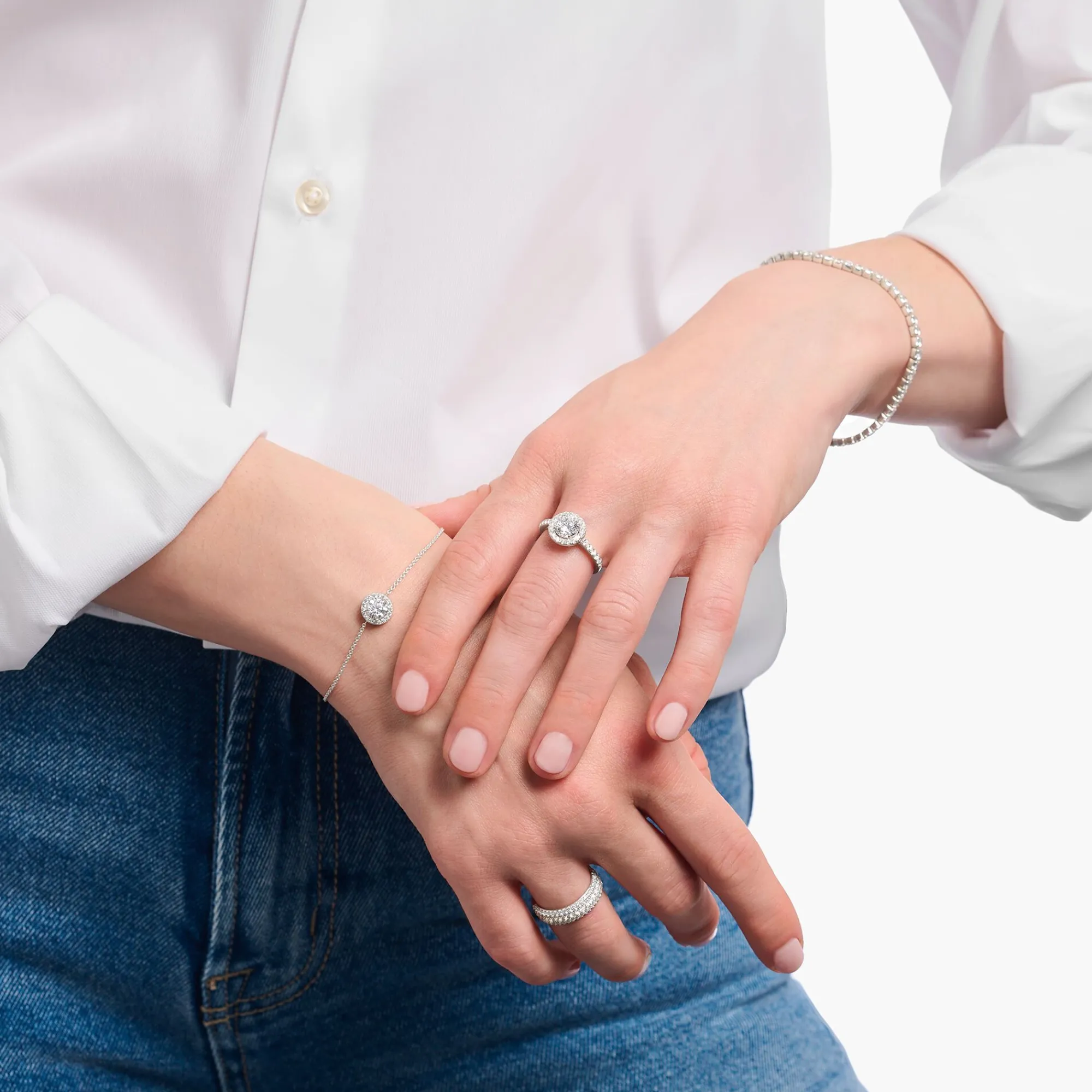 Women THOMAS SABO Rings|925 Silver-Silver halo ring with white zirconia in brilliant cut