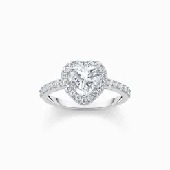 Women THOMAS SABO Rings|925 Silver-Silver halo ring with white, heart-shaped zirconia