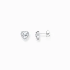 Women THOMAS SABO Ear Studs|925 Silver-Silver heart-shaped halo ear studs with white zirconia