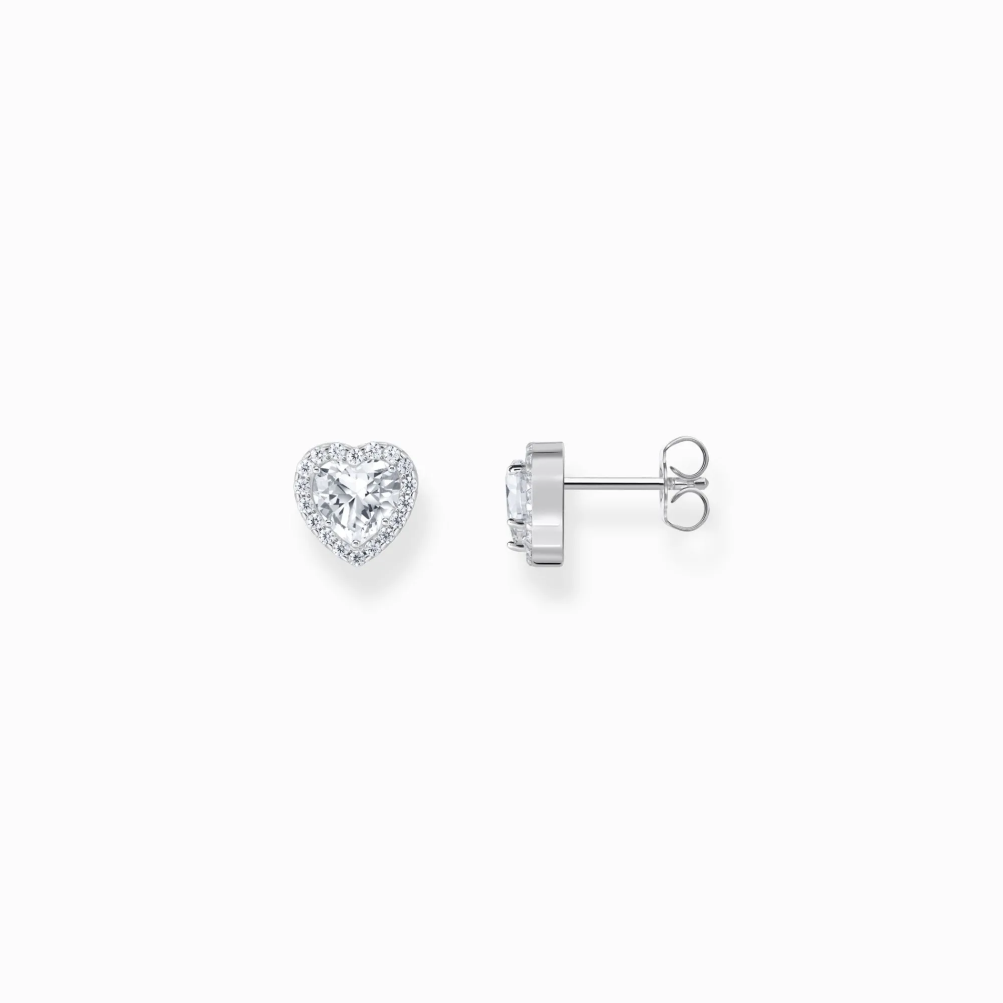 Women THOMAS SABO Ear Studs|925 Silver-Silver heart-shaped halo ear studs with white zirconia