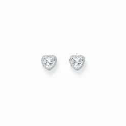 Women THOMAS SABO Ear Studs|925 Silver-Silver heart-shaped halo ear studs with white zirconia