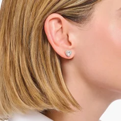 Women THOMAS SABO Ear Studs|925 Silver-Silver heart-shaped halo ear studs with white zirconia