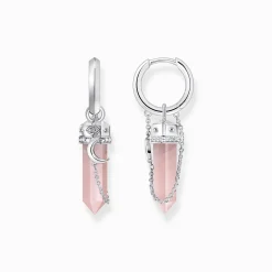 Women THOMAS SABO Hoop Earrings|925 Silver-Silver hexagonal hoop earring with rose quartz