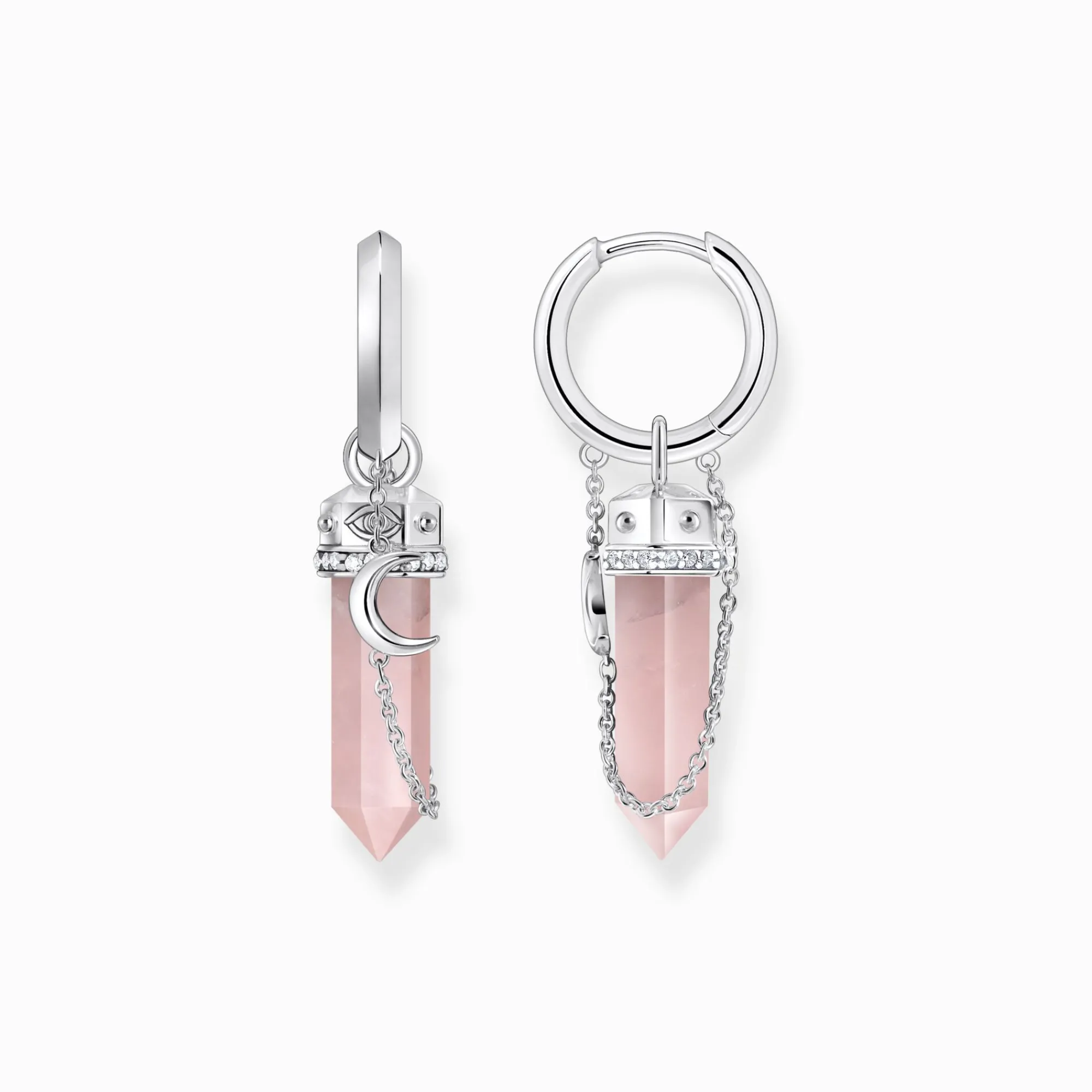 Women THOMAS SABO Hoop Earrings|925 Silver-Silver hexagonal hoop earring with rose quartz