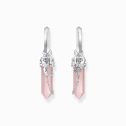 Women THOMAS SABO Hoop Earrings|925 Silver-Silver hexagonal hoop earring with rose quartz