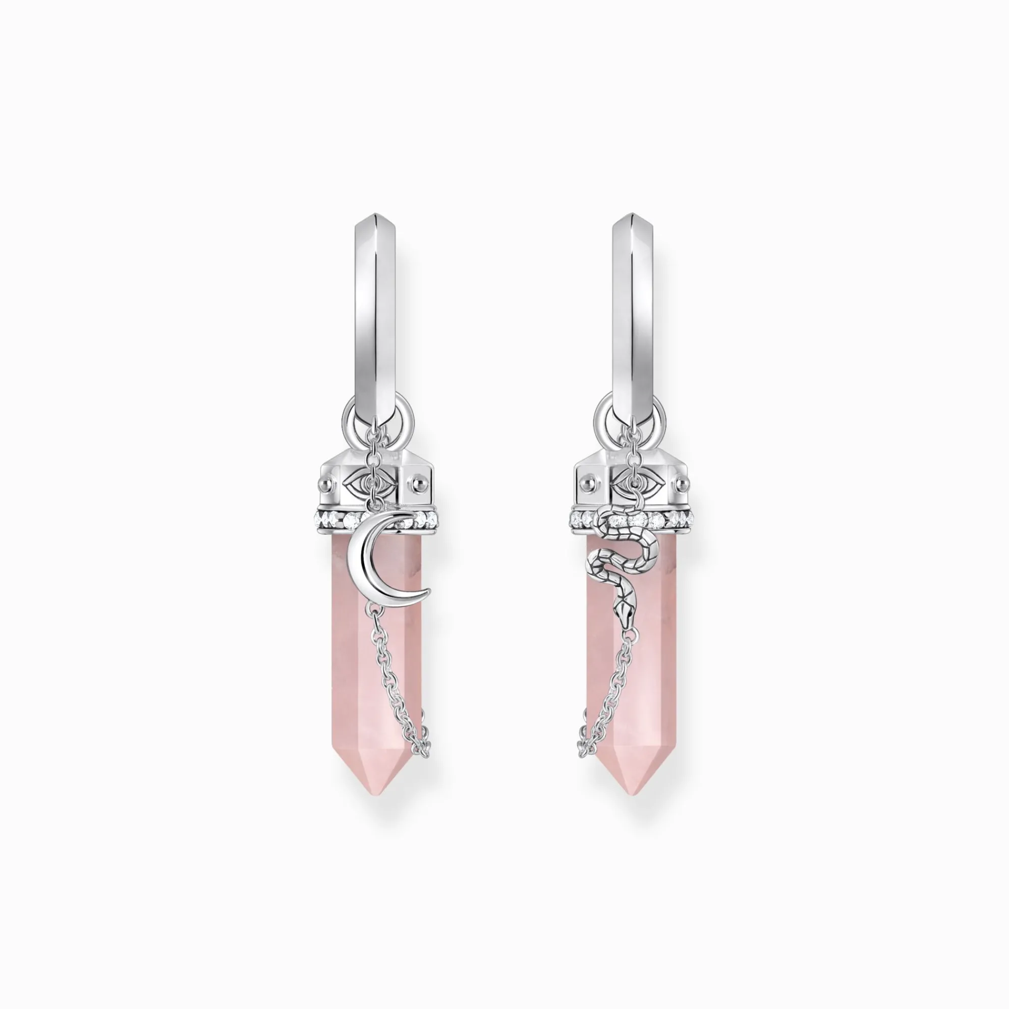Women THOMAS SABO Hoop Earrings|925 Silver-Silver hexagonal hoop earring with rose quartz