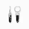 Women THOMAS SABO Hoop Earrings-Silver hoop earrings with onyx in hexagon-shape and small chain