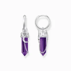 Women THOMAS SABO Hoop Earrings-Silver hoop earrings with imitation amethysts and delicate chain