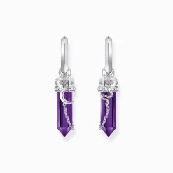 Women THOMAS SABO Hoop Earrings-Silver hoop earrings with imitation amethysts and delicate chain