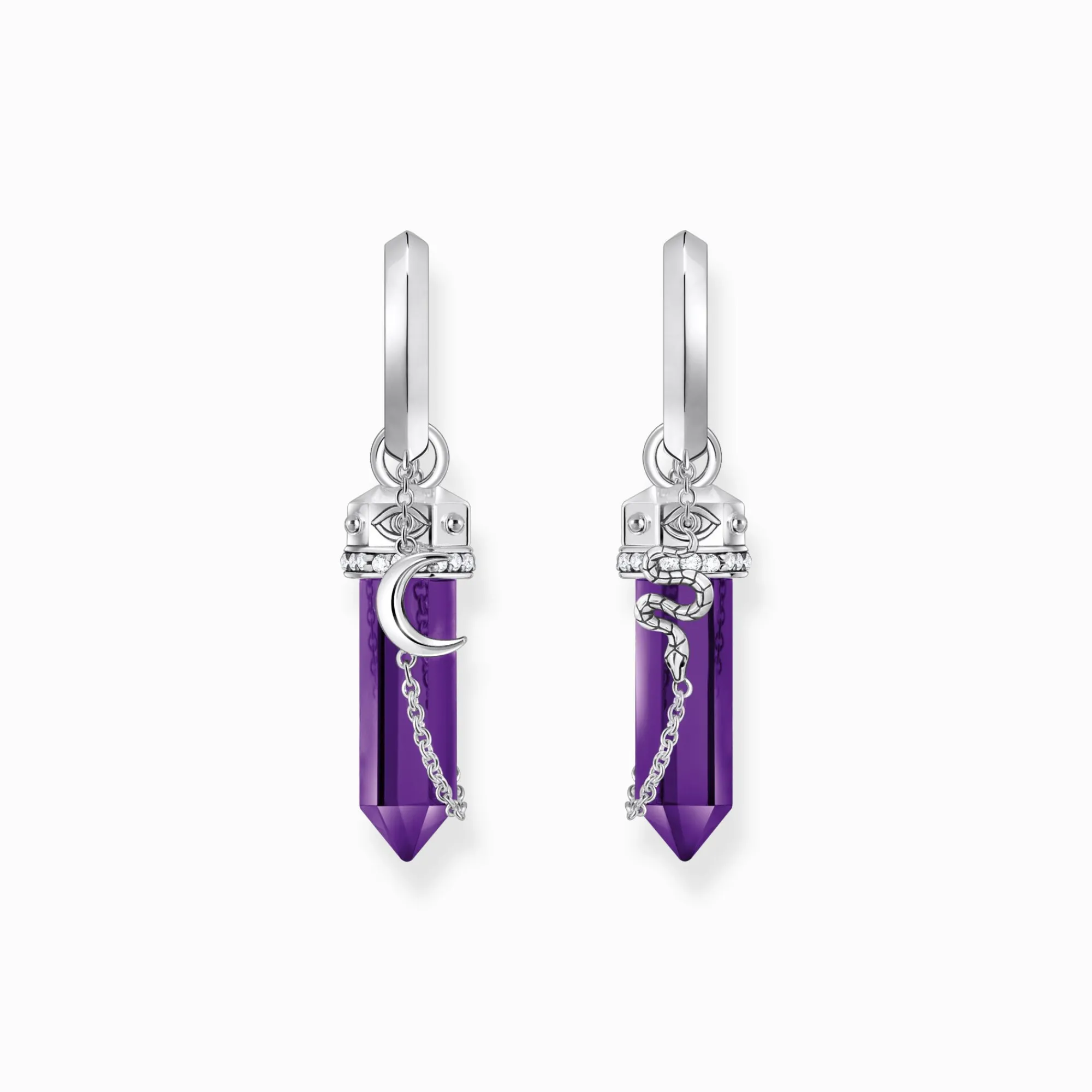 Women THOMAS SABO Hoop Earrings-Silver hoop earrings with imitation amethysts and delicate chain