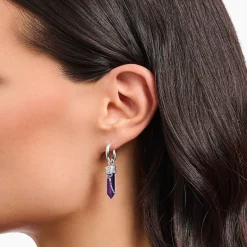 Women THOMAS SABO Hoop Earrings-Silver hoop earrings with imitation amethysts and delicate chain