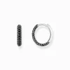 Women THOMAS SABO Hoop Earrings|925 Silver-Silver hoop earrings with black zirconia pavé