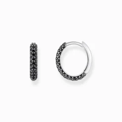 Women THOMAS SABO Hoop Earrings|925 Silver-Silver hoop earrings with black zirconia pavé