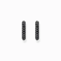 Women THOMAS SABO Hoop Earrings|925 Silver-Silver hoop earrings with black zirconia pavé