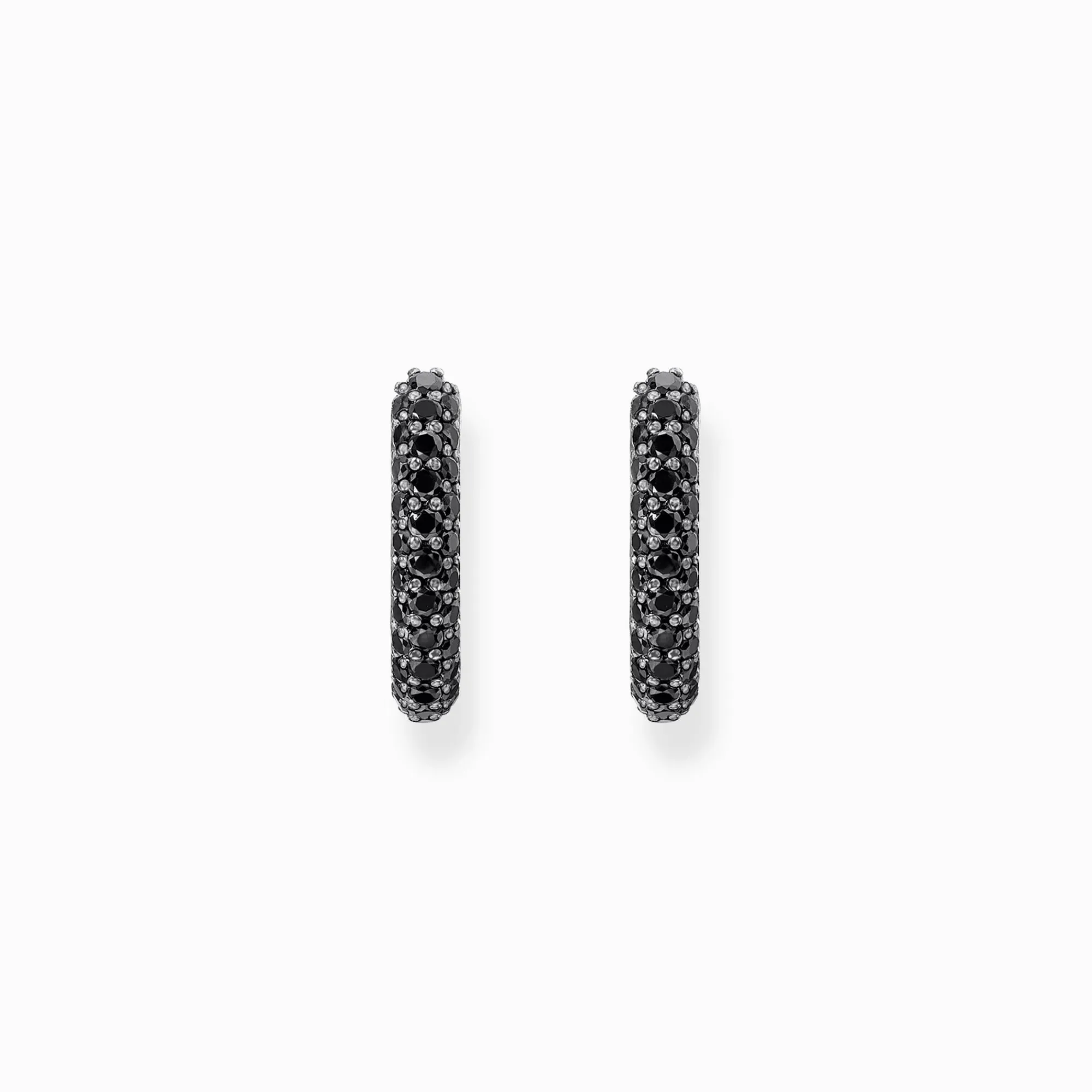 Women THOMAS SABO Hoop Earrings|925 Silver-Silver hoop earrings with black zirconia pavé