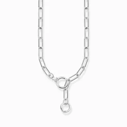 Women THOMAS SABO Necklaces|925 Silver-Silver link necklace with two ring clasps and white zirconia