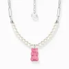 Women THOMAS SABO Necklaces|Pink-Silver link necklace with pink Goldbears & freshwater pearls