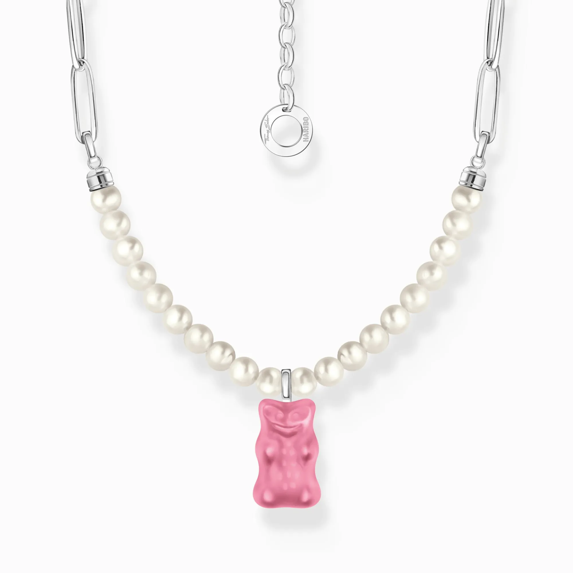 Women THOMAS SABO Necklaces|Pink-Silver link necklace with pink Goldbears & freshwater pearls