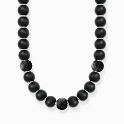 THOMAS SABO Necklaces & Chains|925 Silver-Silver necklace made of matte obsidian and engraved beads