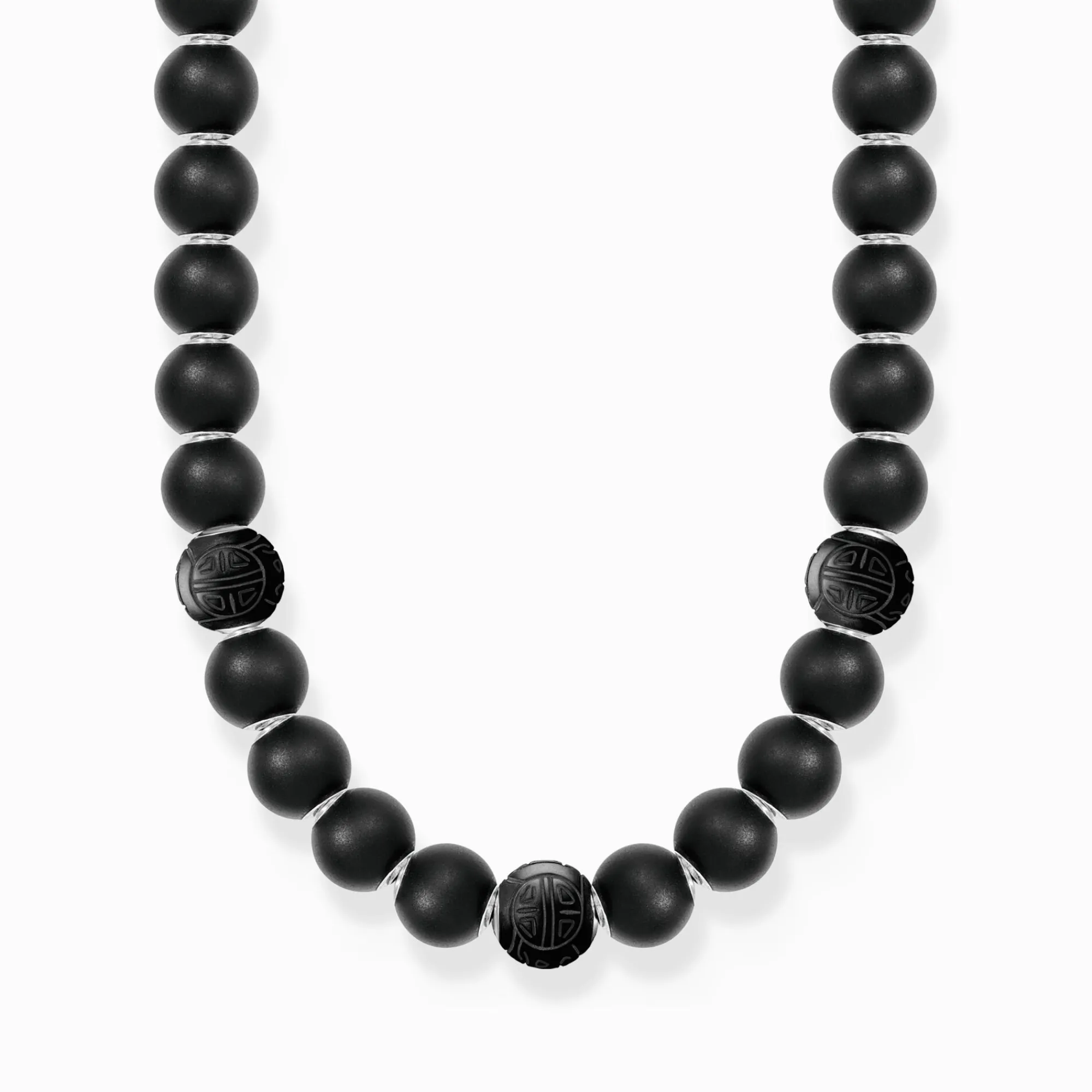 THOMAS SABO Necklaces & Chains|925 Silver-Silver necklace made of matte obsidian and engraved beads