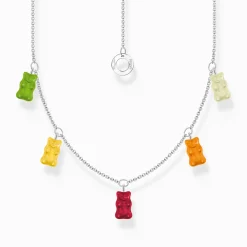 Women THOMAS SABO Necklaces|925 Silver-Silver necklace with 5 colourful goldbears