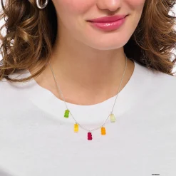 Women THOMAS SABO Necklaces|925 Silver-Silver necklace with 5 colourful goldbears