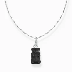 Women THOMAS SABO Necklaces|Black-Silver necklace with black goldbears pendant and zirconia