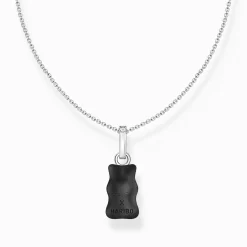 Women THOMAS SABO Necklaces|Black-Silver necklace with black goldbears pendant and zirconia