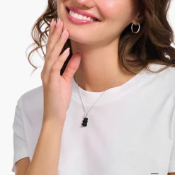 Women THOMAS SABO Necklaces|Black-Silver necklace with black goldbears pendant and zirconia