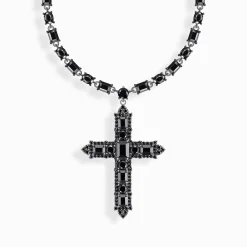 Women THOMAS SABO Necklaces|925 Silver-Silver necklace with cross pendant and black zirconia