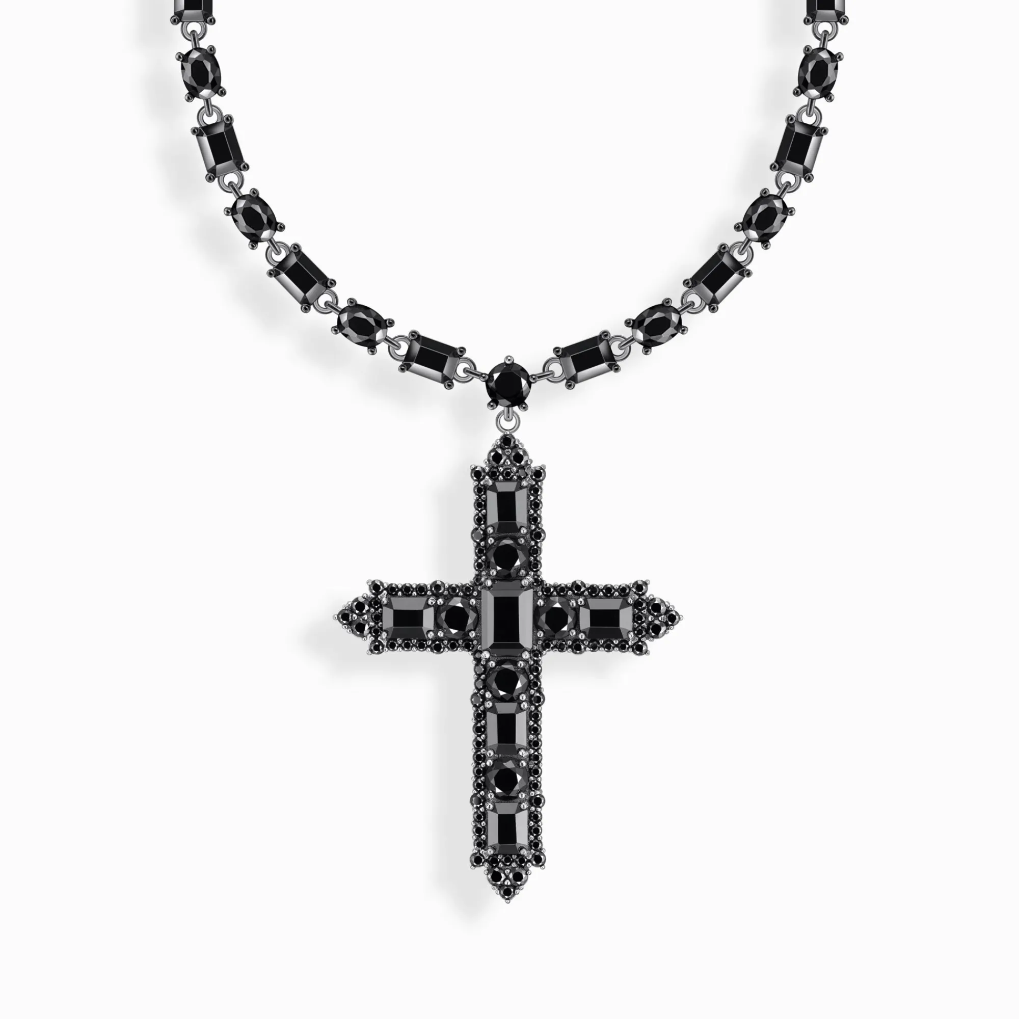 Women THOMAS SABO Necklaces|925 Silver-Silver necklace with cross pendant and black zirconia