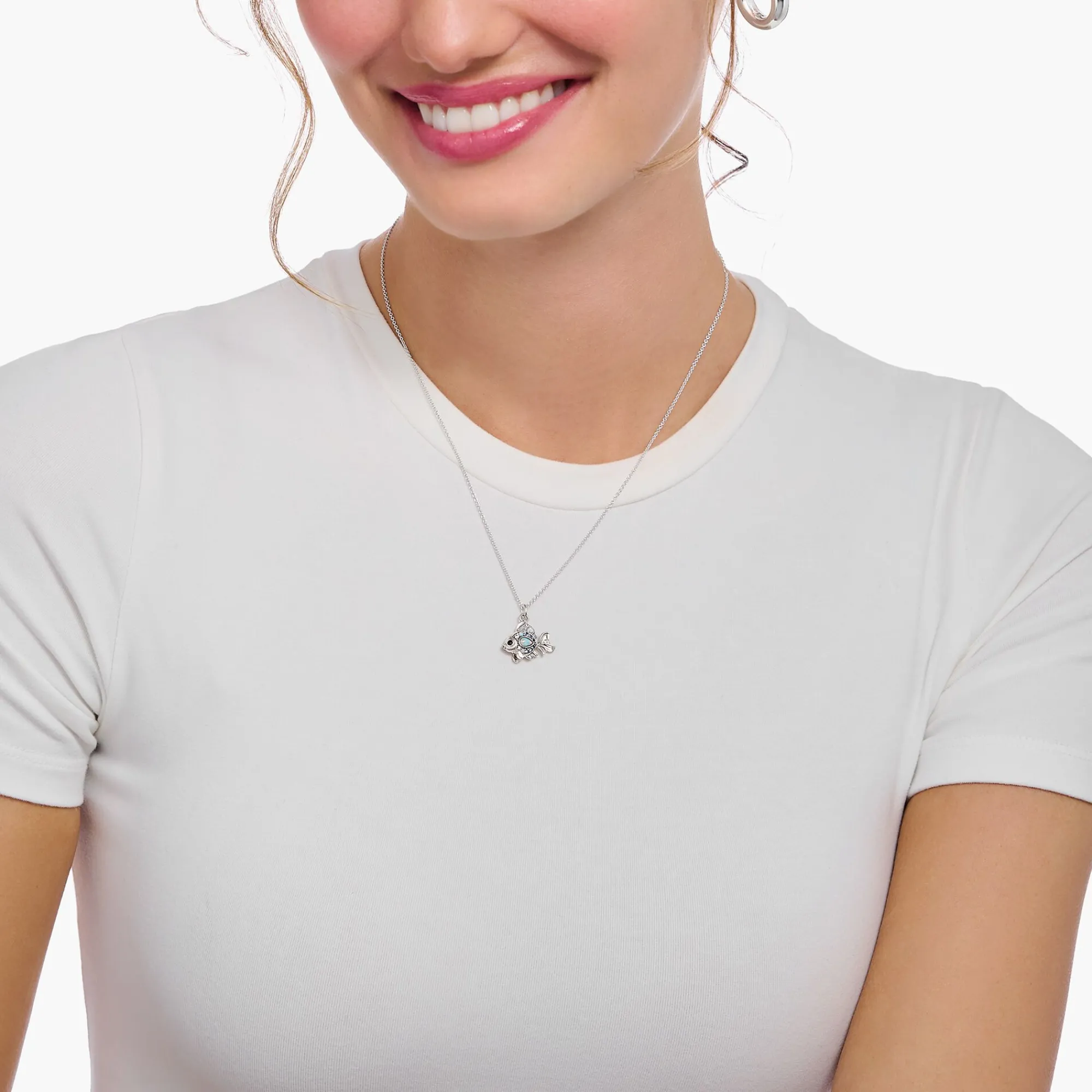Women THOMAS SABO Necklaces|925 Silver-Silver necklace with fish pendant with cold enamel and stones
