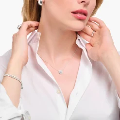Women THOMAS SABO Necklaces|925 Silver-Silver necklace with halo pedant with white zirconia