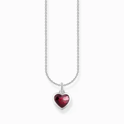 Women THOMAS SABO Necklaces|925 Silver-Silver necklace with heart pendant with red zirconia